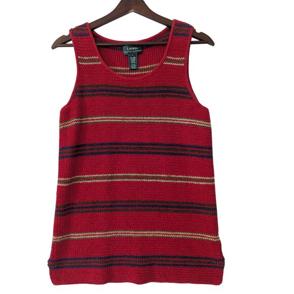 Lauren Ralph Lauren Tops - Vintage Lauren Ralph Lauren Womens Y2K Red Stripe Knit Tank Top Linen Blend Sz L